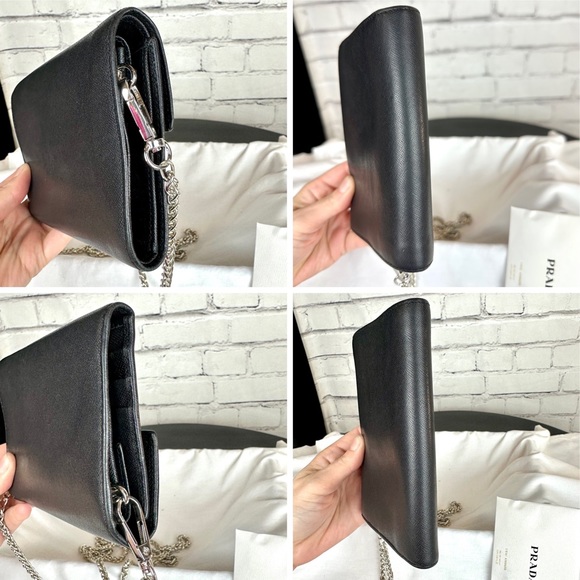 PRADA Black Saffiano Leather Compact wallet Crossbody - Picture 4 of 16